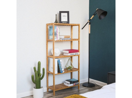 SONGMICS Raft de depozitare din bambus, 5 polite, pentru bucatarie sau baie, 130x60x26cm, maro natural [4]