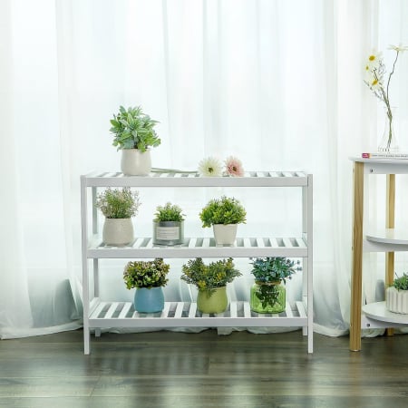 SONGMICS Raft de depozitare din bambus, cu 3 niveluri, 26x70x55cm, alb [5]