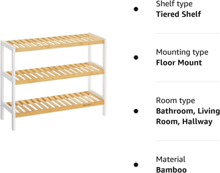 SONGMICS Raft de depozitare din bambus, cu 3 niveluri, 26x70x55cm, alb si maro [8]