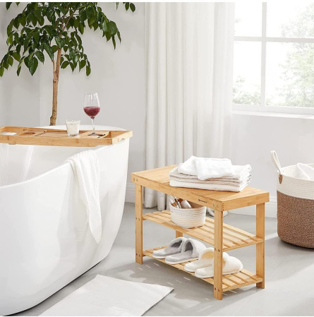 SONGMICS Raft de depozitare din bambus, cu 3 niveluri, 28x70x45cm, maro [2]