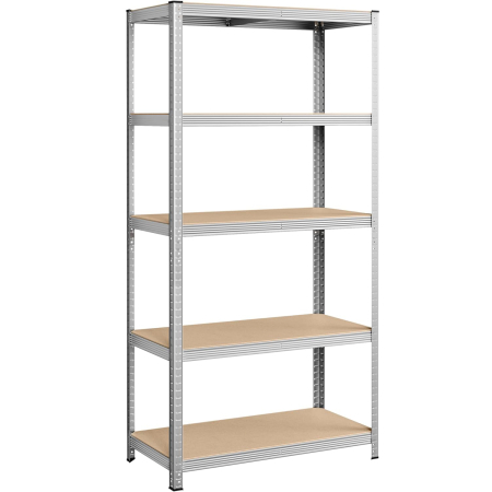 ORGANIZARE - SONGMICS Raft de depozitare metalic, cu rafturi din MDF, 5 polite, max. 600 kg, 200x100x50cm, argintiu