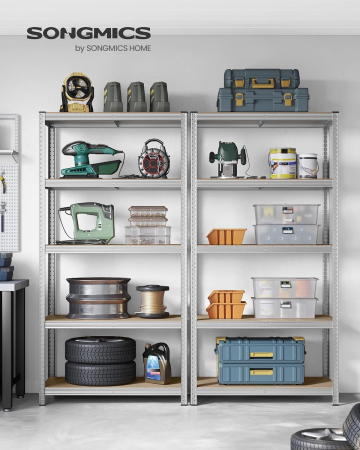 SONGMICS Raft de depozitare metalic, cu rafturi din MDF, 5 polite, max. 600 kg, 200x100x50cm, argintiu [1]