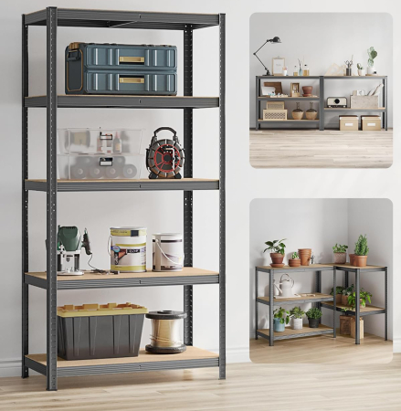 SONGMICS Raft de depozitare metalic, cu rafturi din MDF, 5 polite, max. 600 kg, 200x100x50cm, gri [5]