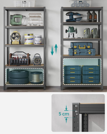 SONGMICS Raft de depozitare metalic, cu rafturi din MDF, 5 polite, max. 600 kg, 200x100x50cm, gri [3]