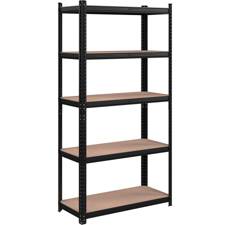 ORGANIZARE - SONGMICS Raft de depozitare metalic, cu rafturi din MDF, 5 polite, max. 875 kg, 180x90x40cm, negru