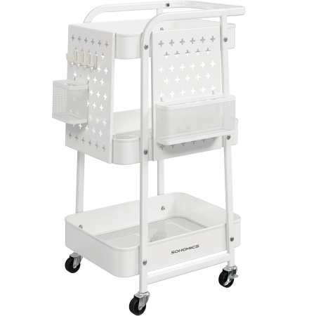 Mobilier bucatarie - SONGMICS Raft de depozitare mobil tip carucior rulant, pentru baie sau bucatarie, cadru otel, 32x43x74 cm, alb