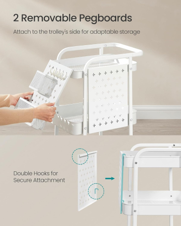 SONGMICS Raft de depozitare mobil tip carucior rulant, pentru baie sau bucatarie, cadru otel, 32x43x74 cm, alb [3]