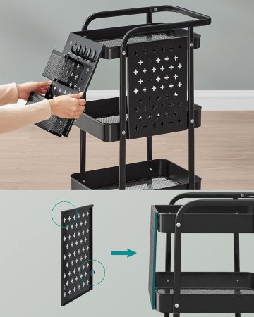 SONGMICS Raft de depozitare mobil tip carucior rulant, pentru baie sau bucatarie, cadru otel, 32x43x74 cm, negru [3]