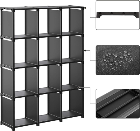 SONGMICS Raft de depozitare modular cu 12 cuburi, textil, personalizabil, 30x105x140 cm, negru [4]