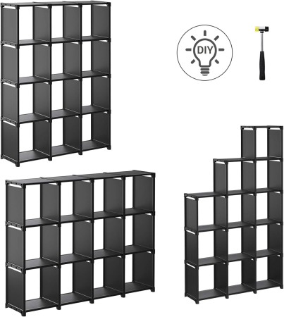 SONGMICS Raft de depozitare modular cu 12 cuburi, textil, personalizabil, 30x105x140 cm, negru [3]