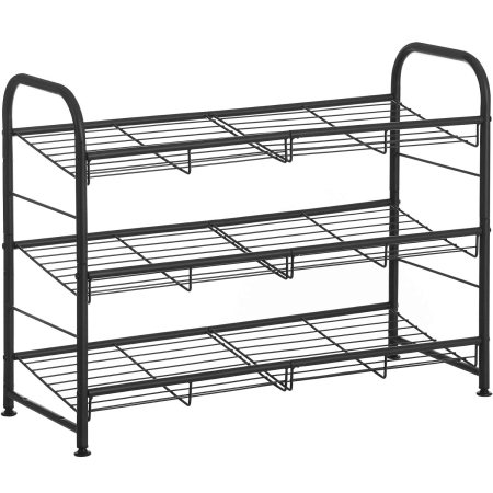 MOBILIER - SONGMICS Raft de depozitare pantofi, din metal, pe 3 niveluri, cu rafturi unghiulare reglabile, 28x69x50cm, negru