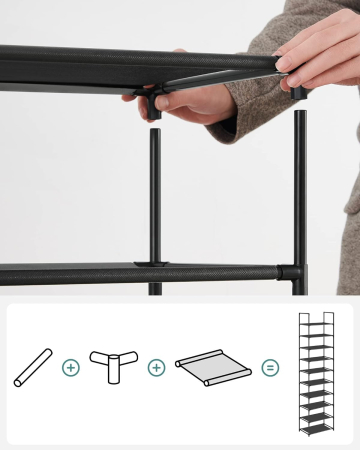 SONGMICS Raft de depozitare pantofi pe 10 niveluri, metal, instalare modulara, 28x45x173cm, negru [7]