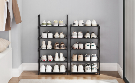 SONGMICS Raft de depozitare pantofi pe 10 niveluri, metal, instalare modulara, 28x45x173cm, negru [1]