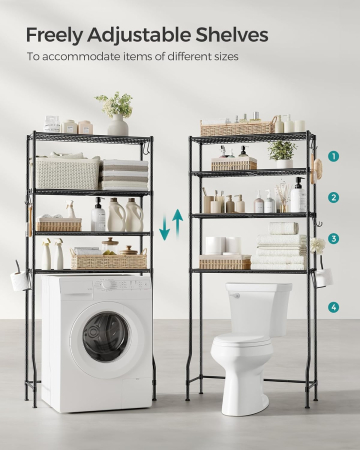 SONGMICS Raft de depozitare pentru baie, suprapunere peste masina spalat sau vas WC, 30x83x176 cm, negru [4]