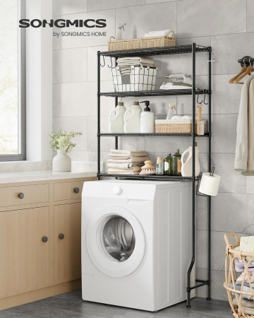 SONGMICS Raft de depozitare pentru baie, suprapunere peste masina spalat sau vas WC, 30x83x176 cm, negru [1]