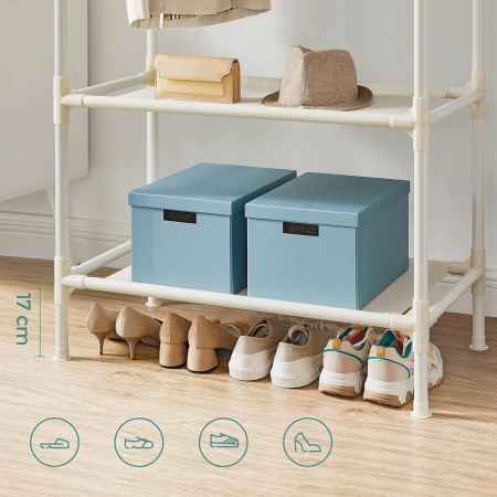 SONGMICS Raft de haine cu bara dubla pentru umerase, 2 polite, incarcare 70 kg, 114x45x171cm, alb [4]