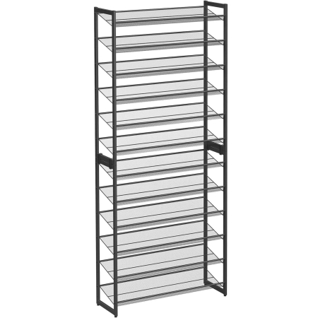 Casă - SONGMICS Raft pentru pantofi suprapozabil, pe 12 nivele, din metal, cu rafturi reglabile, pentru 48-60 perechi, 31x 93x223cm, negru