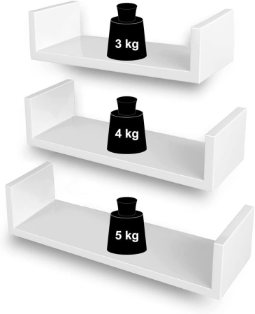 SONGMICS Rafturi plutitoare de perete, set 3 bucati, MDF, 30, 35 si 40 cm, alb [2]