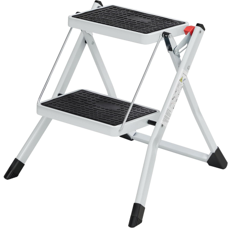 Produse în distribuție - SONGMICS Scara pliabila cu 2 trepte, sarcina 150 kg, otel, 50x60x44 cm, alb si negru