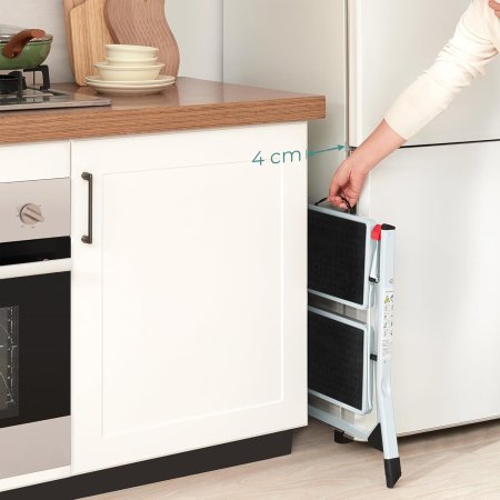 SONGMICS Scara pliabila cu 2 trepte, sarcina 150 kg, otel, 50x60x44 cm, alb si negru [5]