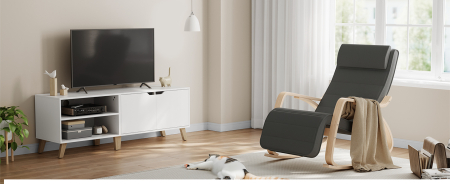 SONGMICS Scaun balansoar din lemn, suport picioare reglabil, maxim 150kg, 67x122x84 cm, gri inchis [6]