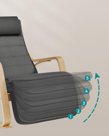 SONGMICS Scaun balansoar din lemn, suport picioare reglabil, maxim 150kg, 67x122x84 cm, gri inchis [4]