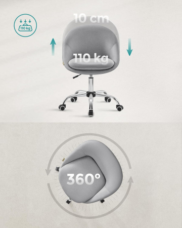 SONGMICS Scaun de birou ergonomic, inaltime reglabila, 60x60x(80-90) cm, gri [6]