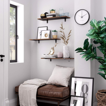 SONGMICS Set 2 rafturi de perete plutitoare, MDF cu efect de lemn vintage, 60x20cm, 15 kg per raft, maro rusic [2]