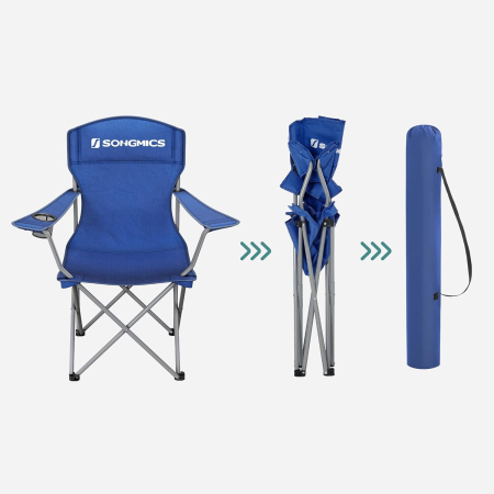 SONGMICS Set 2 scaune pliabile de camping sau pescuit, suport pahar, maxim 150kg, albastru [12]