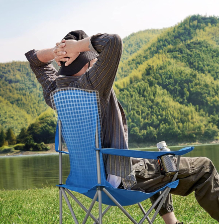 SONGMICS Set 2 scaune pliabile de camping sau pescuit, suport pahar, maxim 150kg, albastru [3]