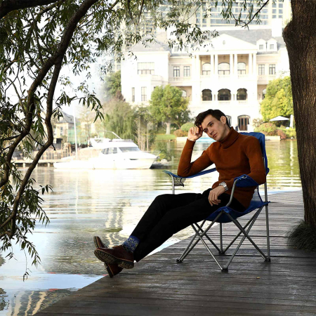 SONGMICS Set 2 scaune pliabile de camping sau pescuit, suport pahar, maxim 150kg, albastru [8]