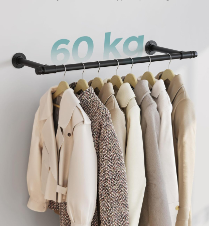 SONGMICS Set 2 sine metalice de agatat haine, montare pe perete, aspect industrial, 84x30x7cm, negru [4]