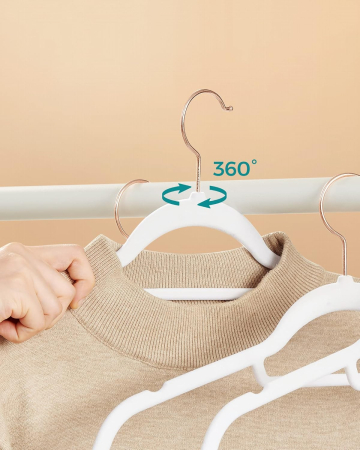 SONGMICS Set 30 umerase catifea cu carlig rotativ, 44x24 cm, alb [5]