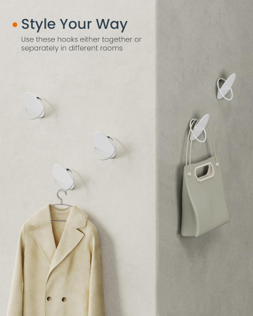 SONGMICS Set 4 carlige perete, design oval din otel, 5 kg per carlig, 9x5x7 cm, alb perlat [3]