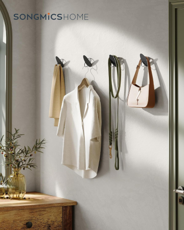 SONGMICS Set 4 carlige perete, design oval din otel, 5 kg per carlig, 9x5x7 cm, negru [3]