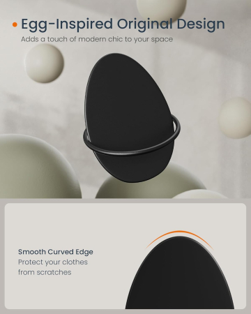 SONGMICS Set 4 carlige perete, design oval din otel, 5 kg per carlig, 9x5x7 cm, negru [1]