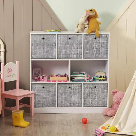 SONGMICS Set 6 cutii de depozitare, pliabile, din material textil, 30x30x30 cm, gri [6]