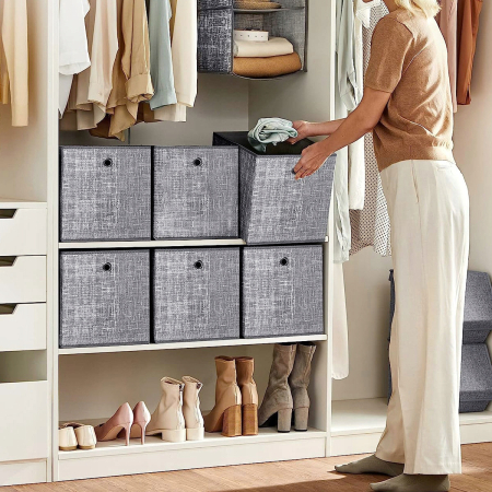 SONGMICS Set 6 cutii de depozitare, pliabile, din material textil, 30x30x30 cm, gri [3]