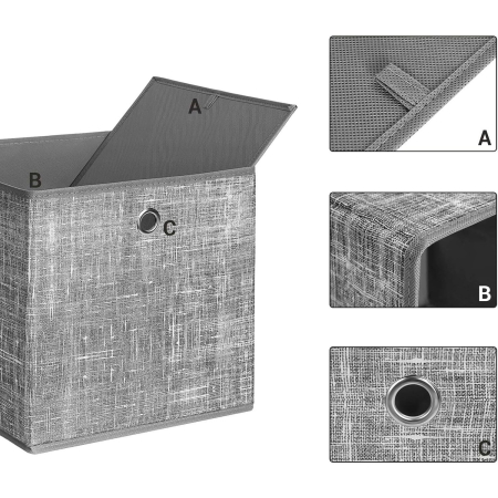 SONGMICS Set 6 cutii de depozitare, pliabile, din material textil, 30x30x30 cm, gri [7]
