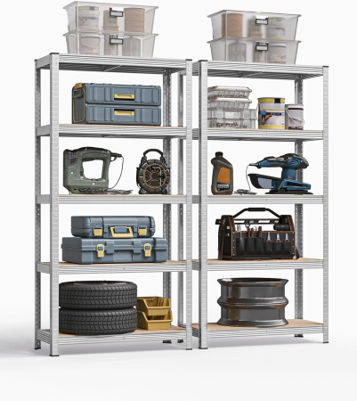 SONGMICS Set de 2 Rafturi de depozitare, cadru din otel armat, polite din MDF, max 2x875kg, 180x90x40cm, gri [6]