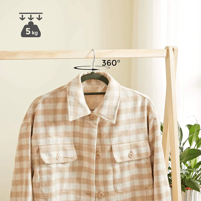 SONGMICS Set de 20 de umerase pentru haine, anti-alunecare cu catifea, bara de cravata si carlig pivotant, 43,5 cm, gri [8]