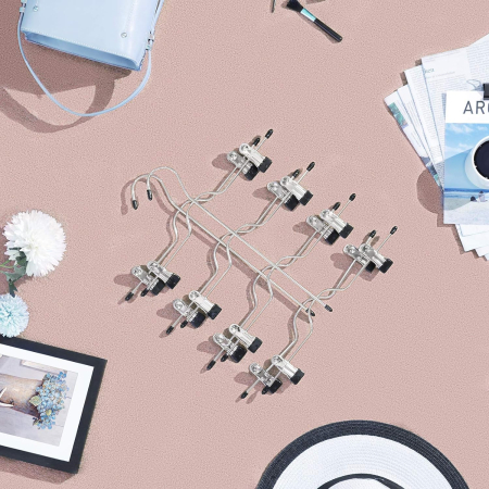 SONGMICS Set de 3 umerase pentru pantaloni, capacitate 4 perechi per umeras, 32cm, argintiu [2]