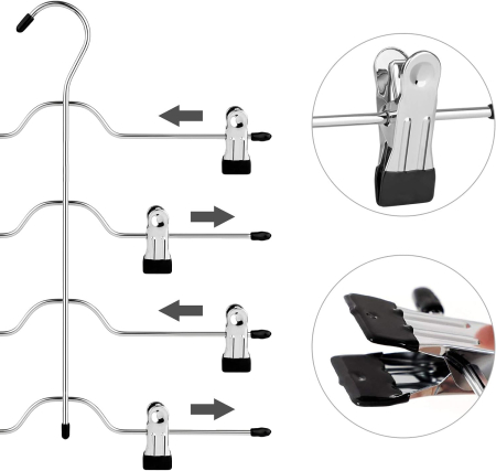 SONGMICS Set de 3 umerase pentru pantaloni, capacitate 4 perechi per umeras, 32cm, argintiu [5]