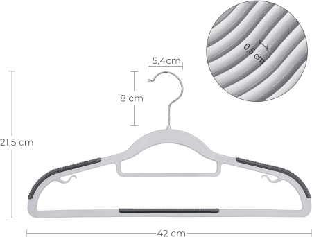 SONGMICS Set de 30 de umerase pentru haine, anti-alunecare, bara de cravata si carlig pivotant, 42cm, gri [6]