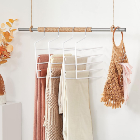 SONGMICS Set de 4 umerase pentru pantaloni, anti-alunecare, capacitate 5 perechi per umeras, 32cm, alb [2]