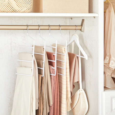 SONGMICS Set de 4 umerase pentru pantaloni, anti-alunecare, capacitate 5 perechi per umeras, 32cm, alb [1]