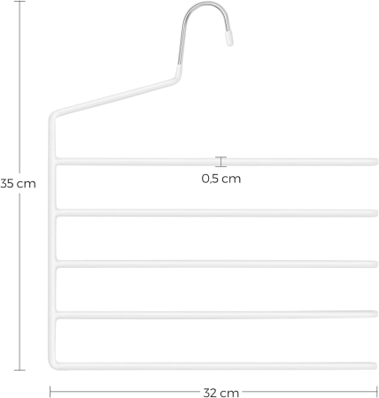 SONGMICS Set de 4 umerase pentru pantaloni, anti-alunecare, capacitate 5 perechi per umeras, 32cm, alb [4]