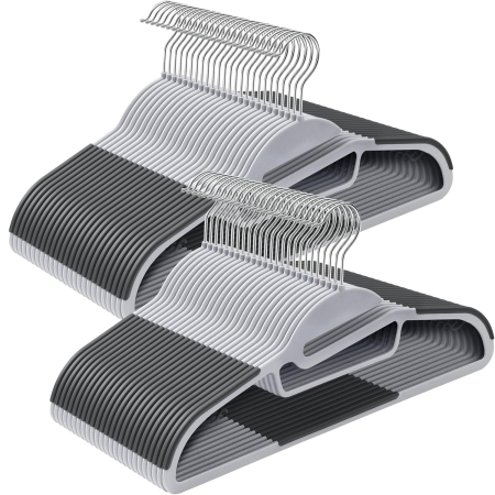 Produse în distribuție - SONGMICS Set de 50 de umerase pentru haine, anti alunecare, bara de cravata si carlig pivotant, 42 cm, gri