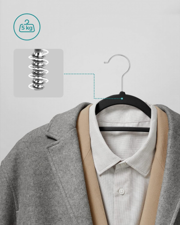 SONGMICS Set de 50 de umerase pentru haine, anti-alunecare cu catifea, bara de cravata si carlig pivotant, 43,5 cm, negru [3]