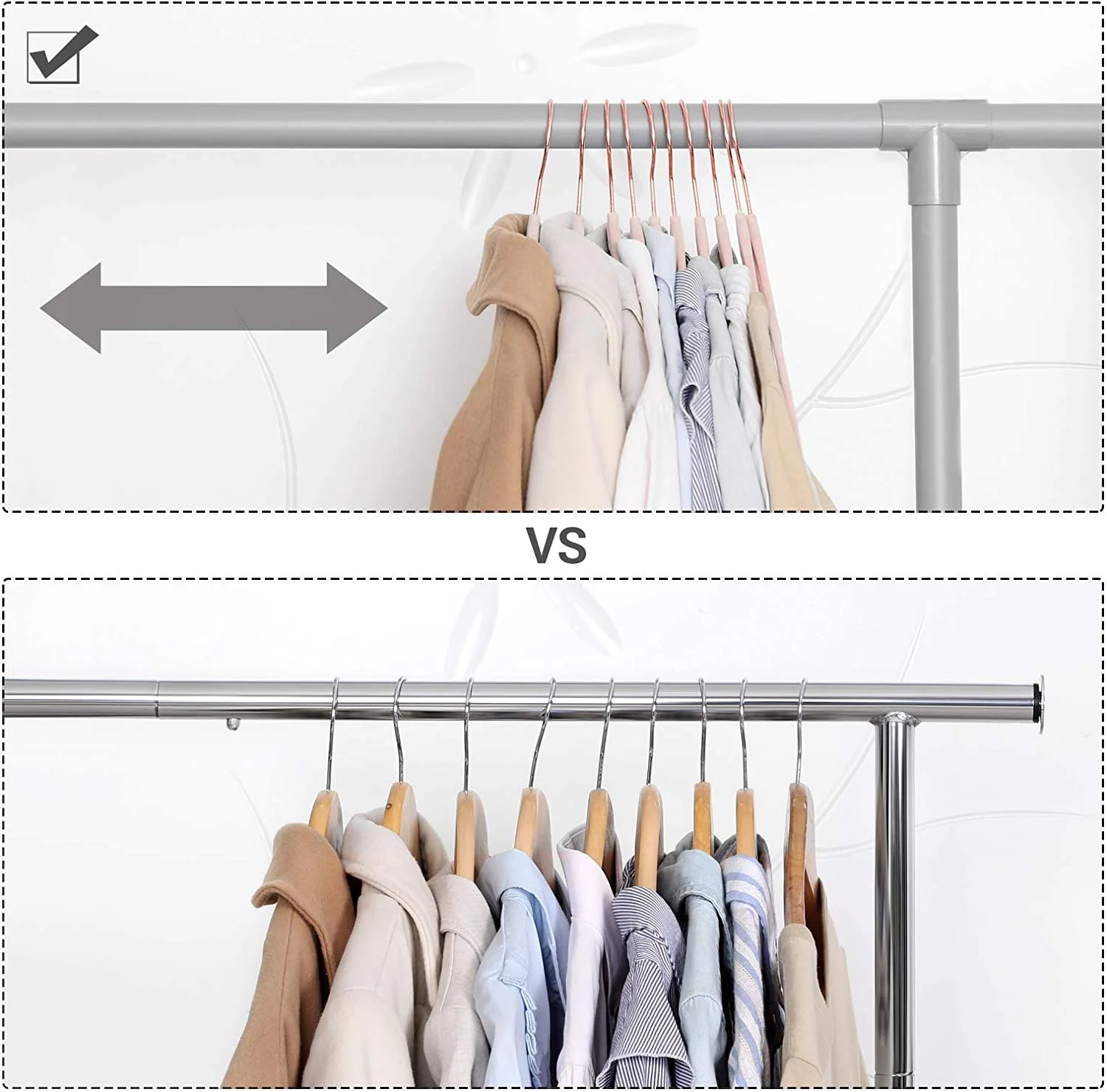 SONGMICS Set de 50 de umerase pentru haine, anti-alunecare cu catifea, bara de cravata si carlig pivotant, 43,5 cm, roz [9]